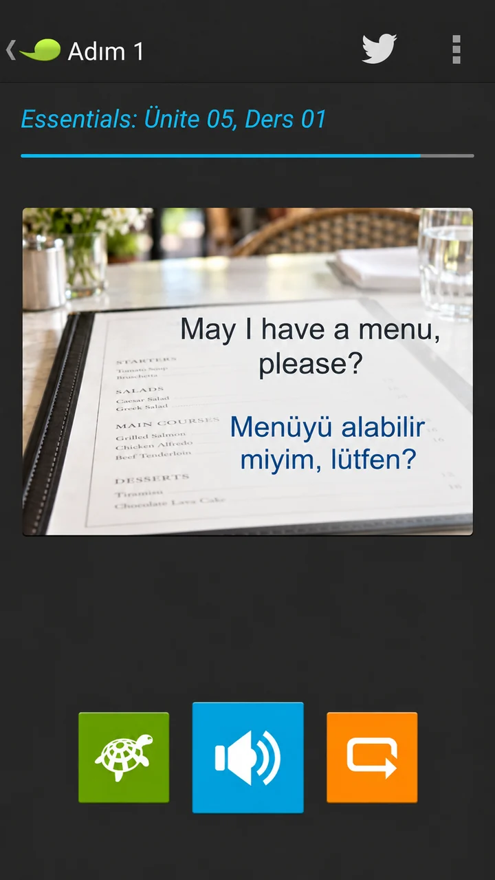 Mobil uygulamada menü isteme cümlesi